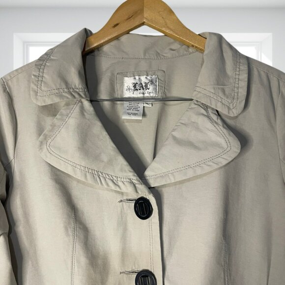 Live a Little Large Khaki Tan Stylish Coat Jacket Cotton Blend Peplum Detail - Picture 6 of 11